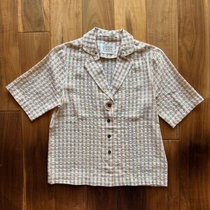 Scotch & Soda White and Beige Gingham Button-Up Top
